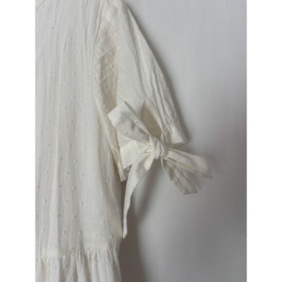 Madewell Dress Medium Aline Tiered White Cotton Short Sleeve Boho - Picture 4 of 9